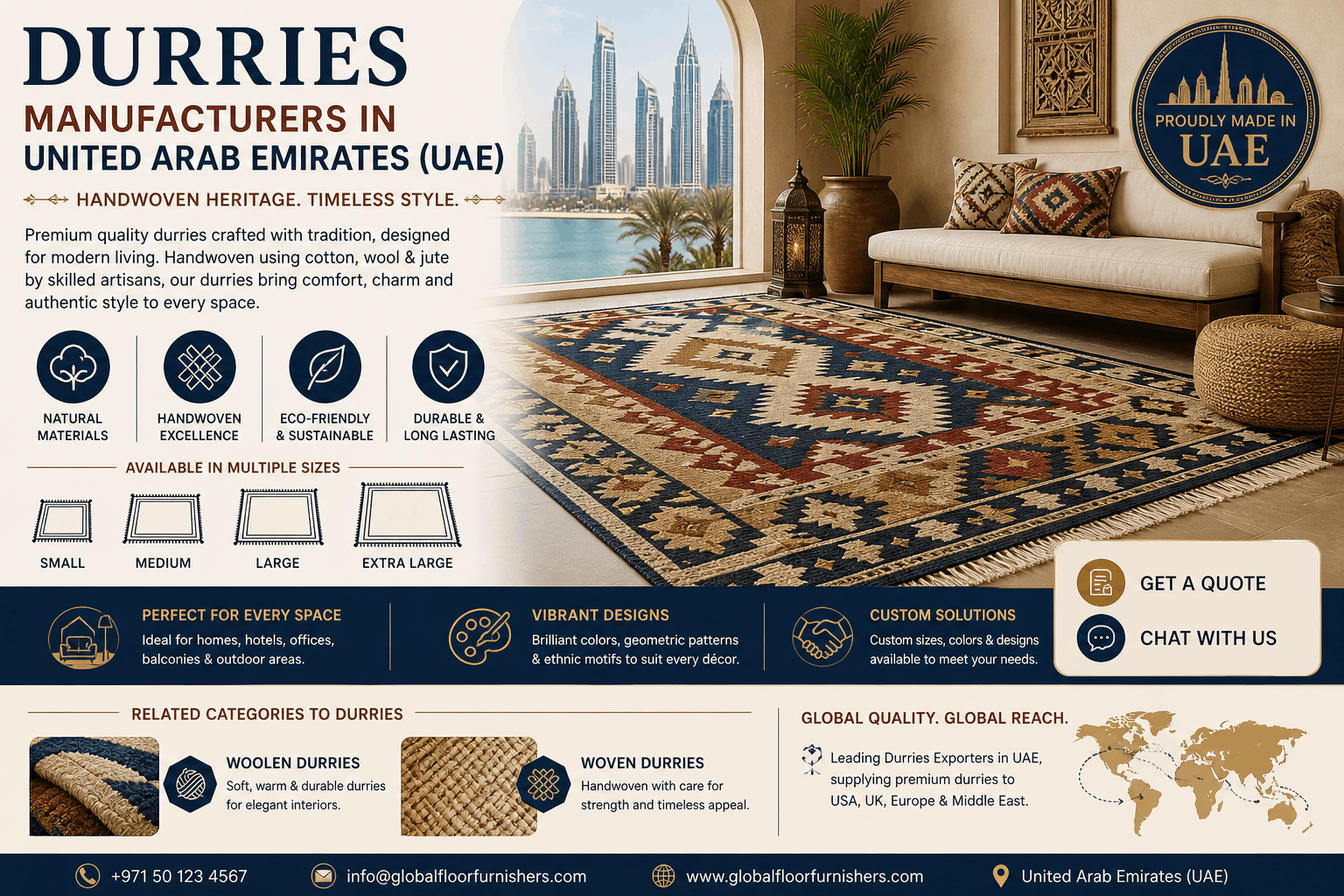Durries Manufacturers in United Arab Emirates (UAE): Handwoven Elegance for Modern and Traditional Spaces